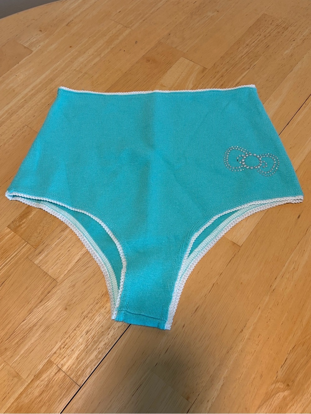 Hello Kitty X Forever 21 Teal High-Waist Knit Shorts with Rhinestone Bow